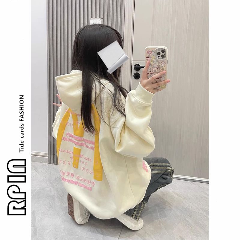 RPIN extra large size 300 pounds Korean style hiphop trendy brand creative letter hooded sweatshirt women's autumn and winter loose coat