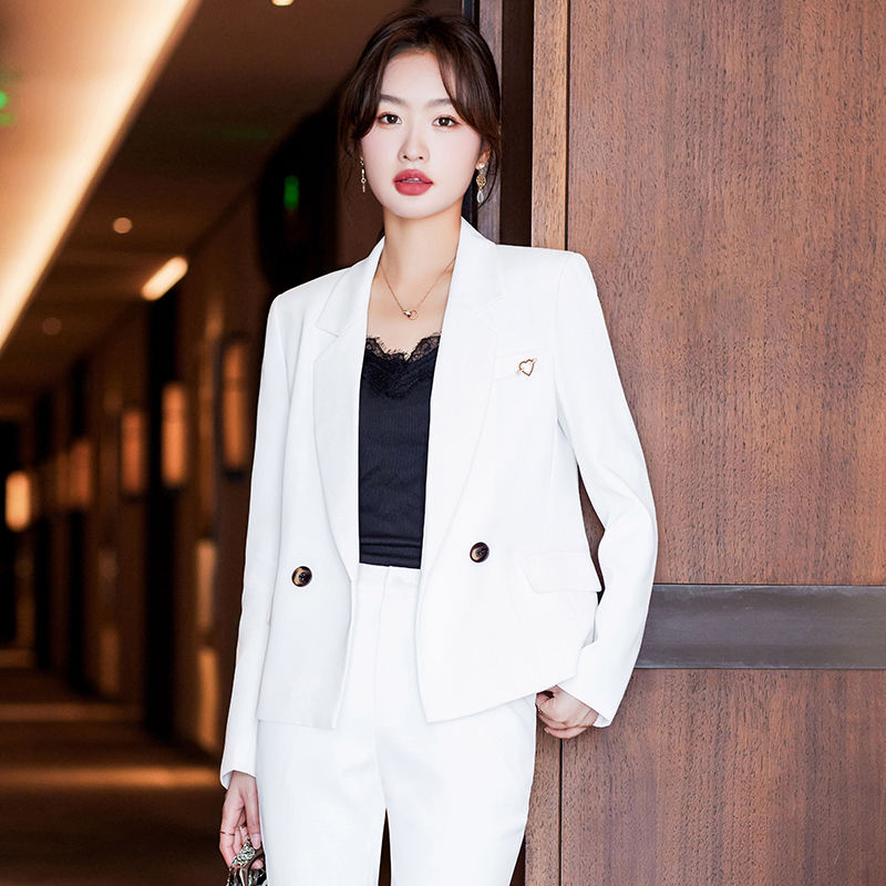 White blazer women's high-end autumn and winter short business attire suit wide-leg pants suit two-piece set