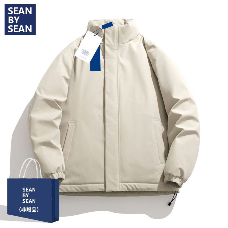 SEANBYSEAN羽絨棉衣男冬季加絨加厚潮流寬鬆防寒棉襖保暖立領棉服