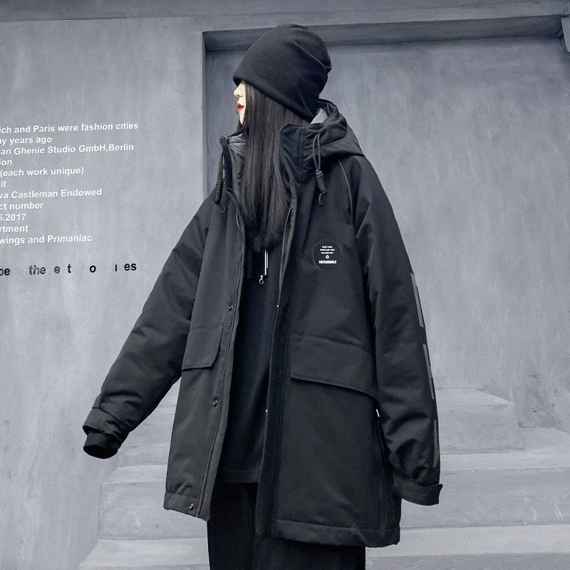 中長款羽絨服男士秋冬季寬鬆連帽衝鋒衣簡約百搭加厚保暖棉衣外套