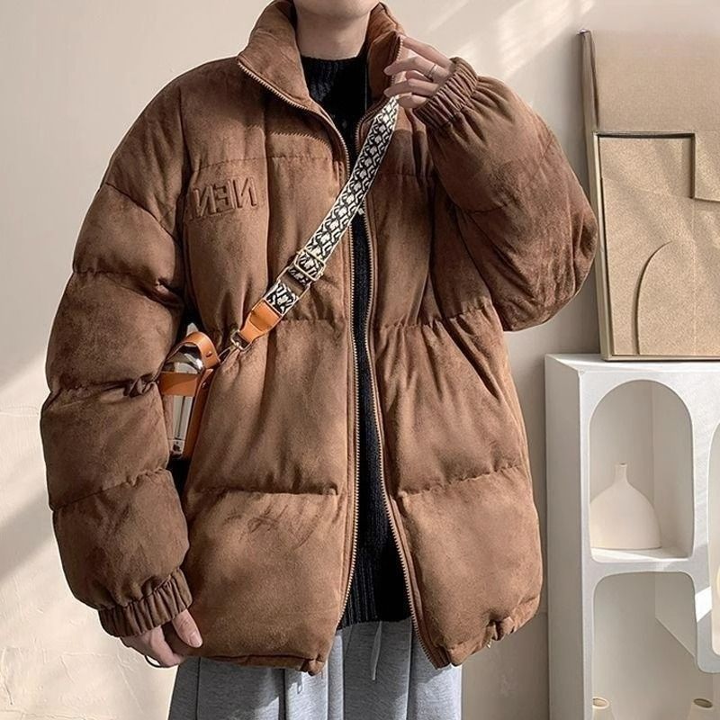 美式高級感厚棉服外套男冬季oversize高街棉衣復古潮牌立領麵包服