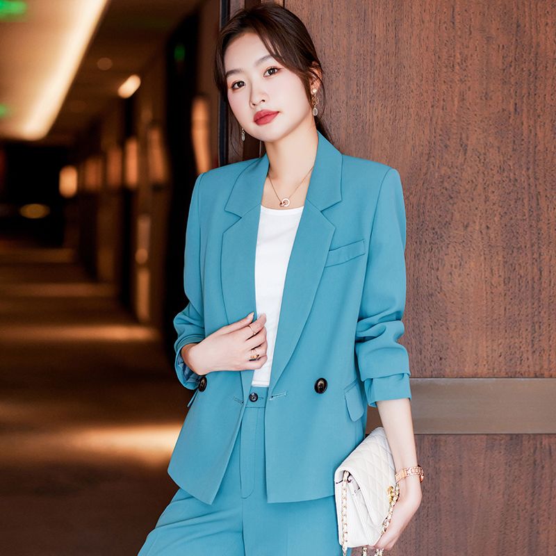 White blazer women's high-end autumn and winter short business attire suit wide-leg pants suit two-piece set