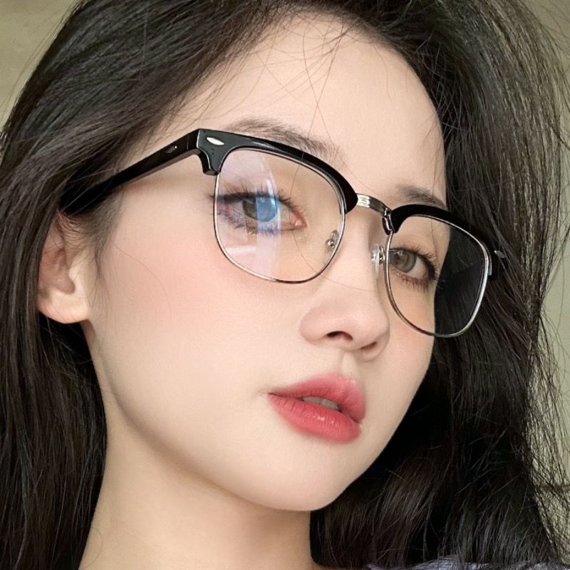 黑色半框超輕近視眼鏡女網上專業可配度數高級感素顏防藍光眼睛架