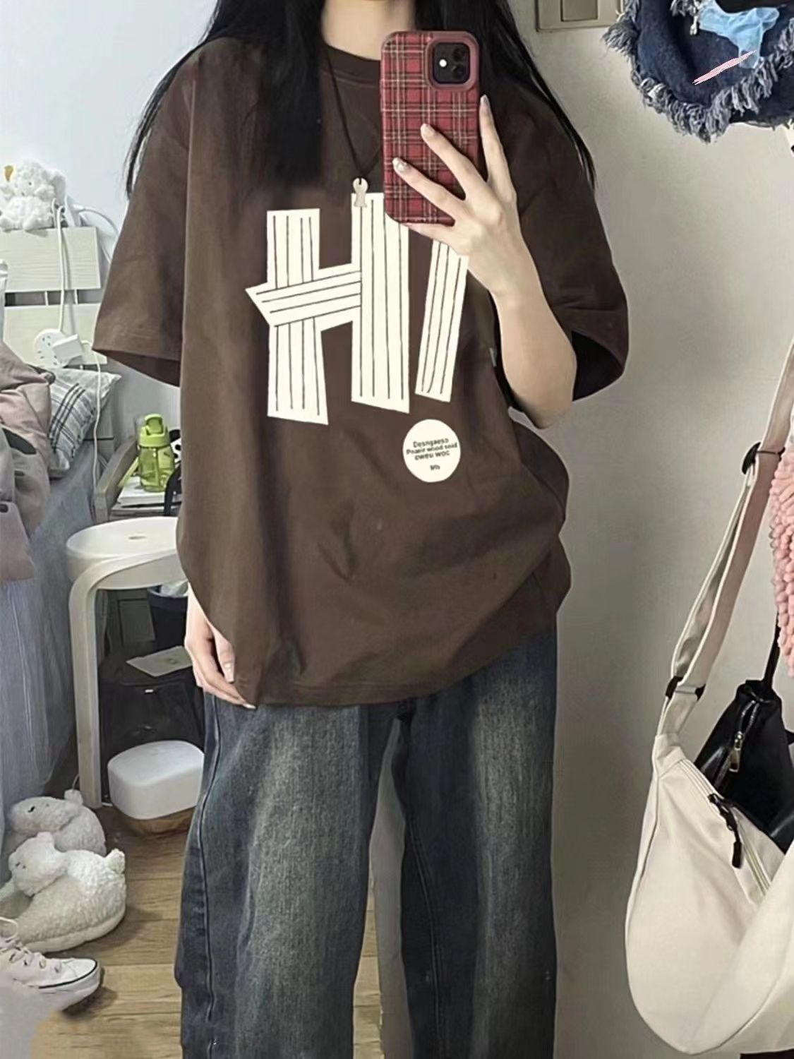 100%純棉美式高街短袖t恤女夏新款小眾字母寬鬆顯瘦上衣體恤ins潮