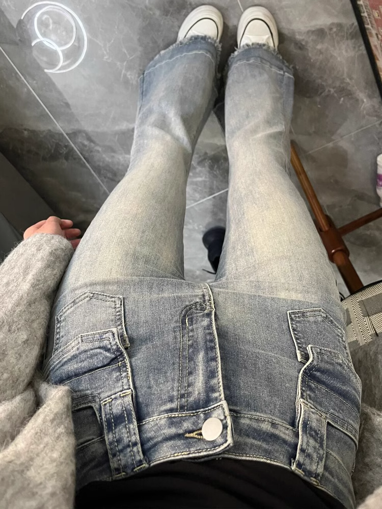 美式復古毛邊設計感微喇叭牛仔褲女美拉德小個子顯瘦拖地馬蹄長褲