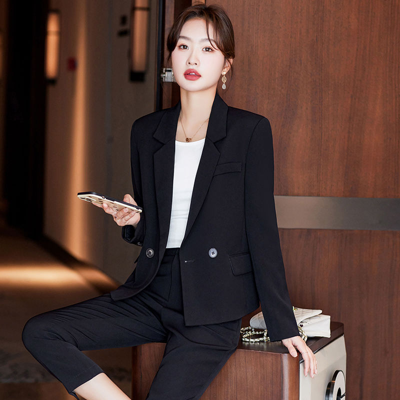 White blazer women's high-end autumn and winter short business attire suit wide-leg pants suit two-piece set