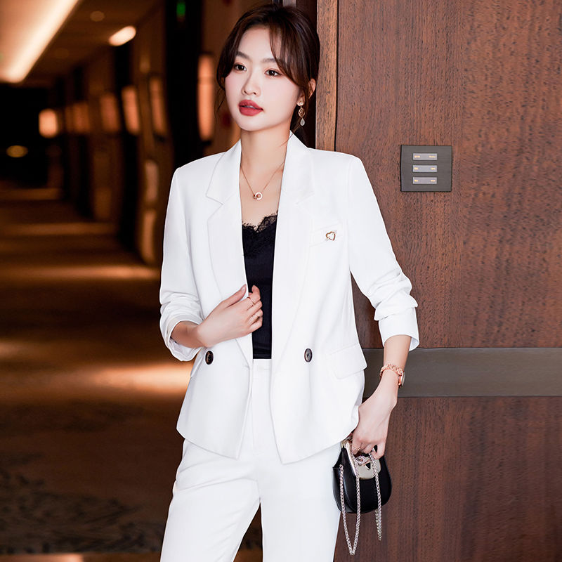 White blazer women's high-end autumn and winter short business attire suit wide-leg pants suit two-piece set