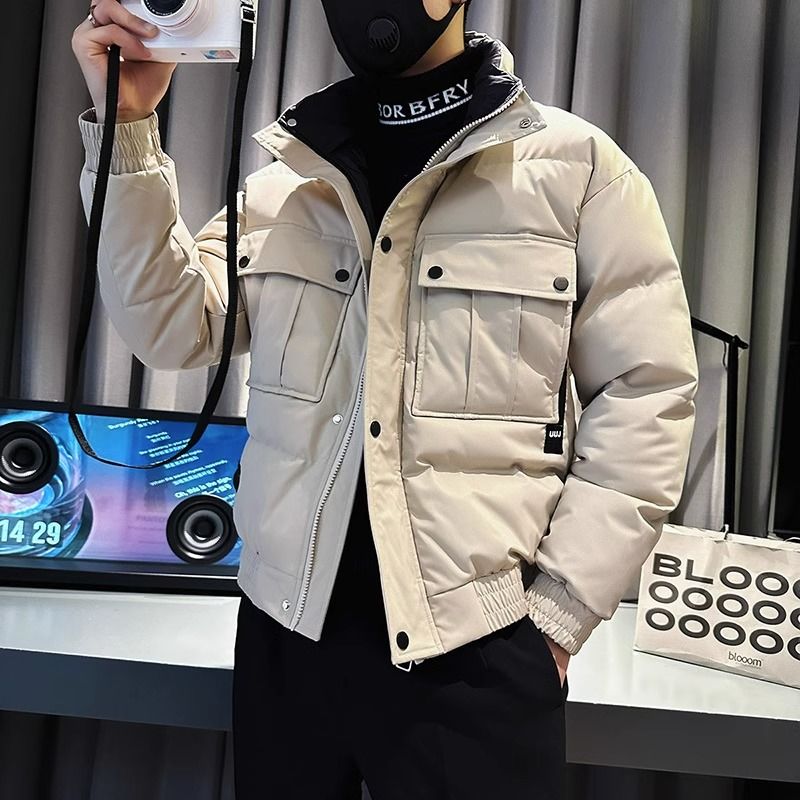 冬季貼標棉衣外套男士2023新款潮牌加厚保暖襖子痞帥冬裝羽絨棉服