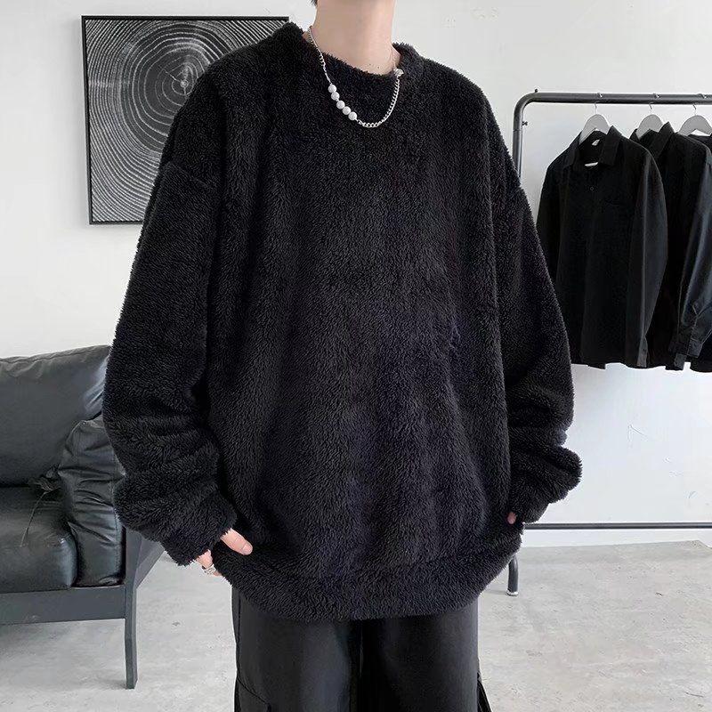 Lammwolle Mantel Herren Trend mit Hut große Größe Herbst und Winter gepolsterte Jacke lose lässige warme Paar gepolsterte Jacke_voghion.com