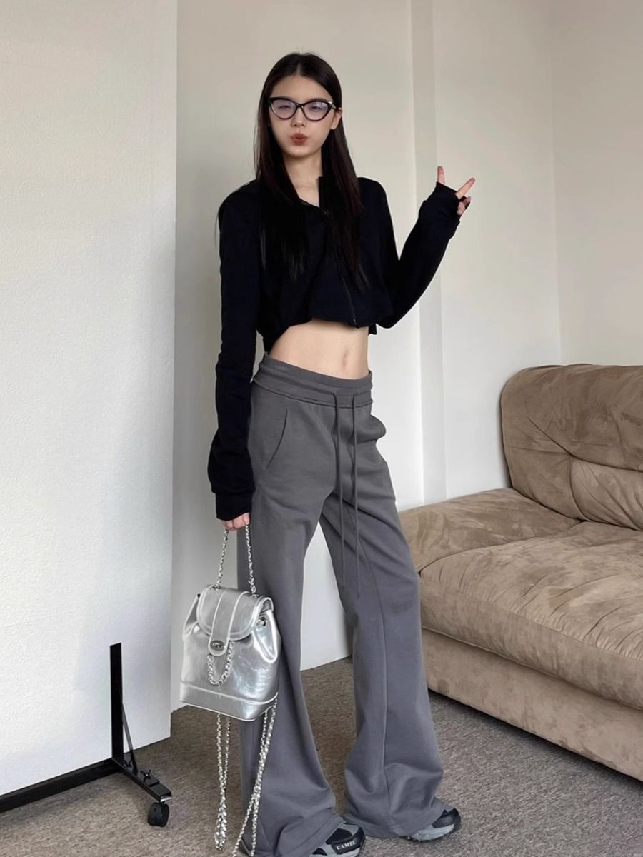 美式辣妹低腰運動褲女秋冬季新款寬鬆顯瘦微喇叭休閒褲拖地長褲潮