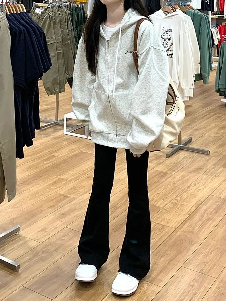 黑色毛邊微喇叭牛仔褲女秋季新款彈力高腰修身顯瘦直筒拖地褲子潮