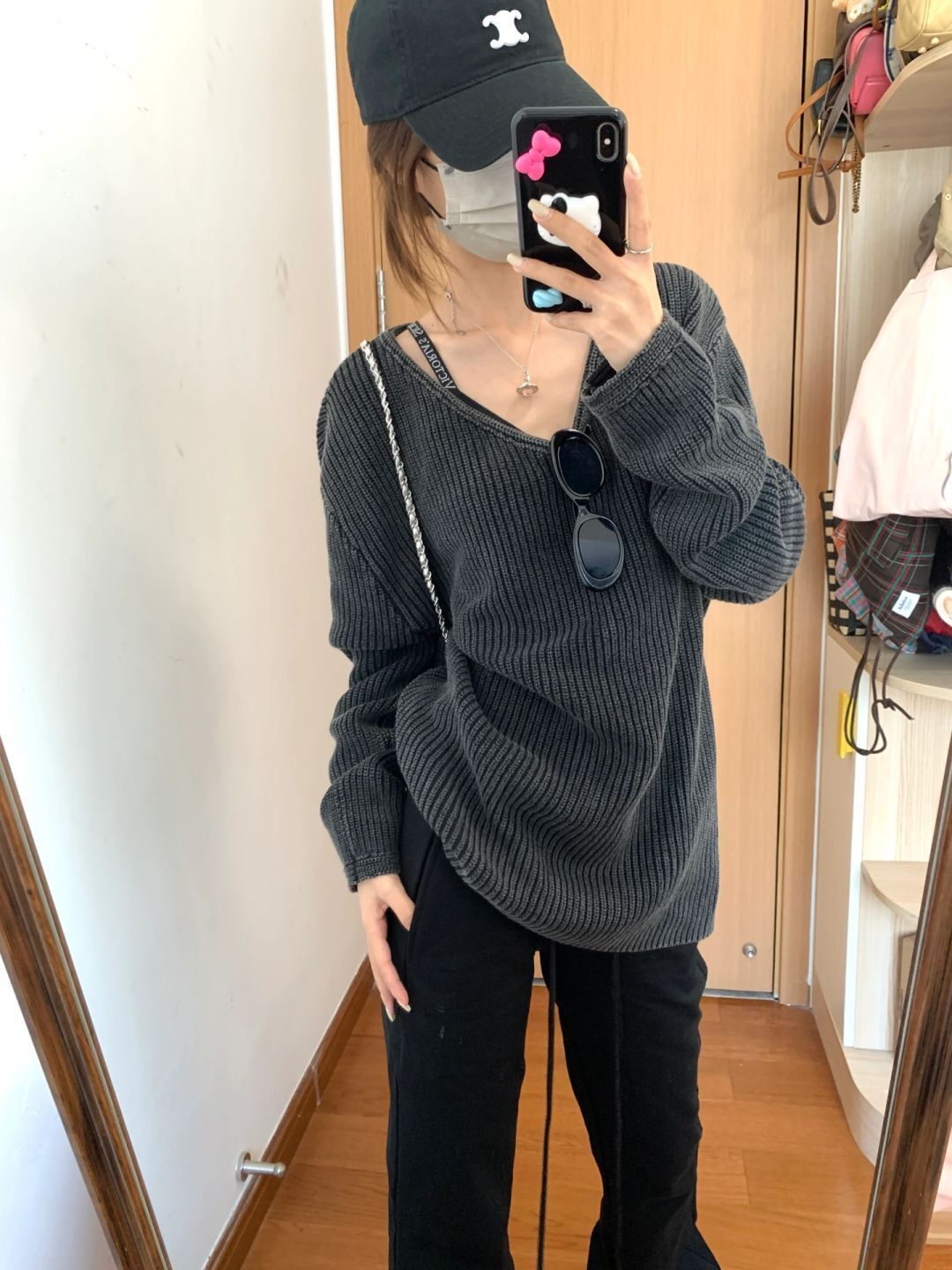 寬鬆V領毛衣女慵懶風秋季新款高級感長袖洋氣套頭針織衫外穿上衣