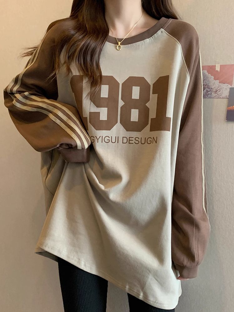 Mid-length sweatshirt for women, spring, autumn and winter, thin, loose, slim, large size, lazy style, mid-length jacket, top for women
