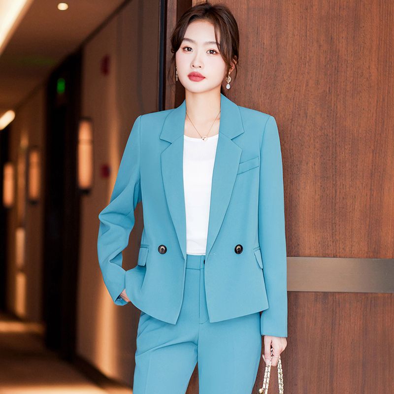 White blazer women's high-end autumn and winter short business attire suit wide-leg pants suit two-piece set