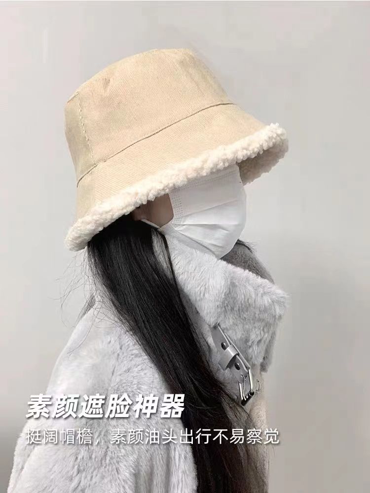 秋冬渔夫帽女羊羔绒双面可带加绒加厚防寒保暖韩版百搭显脸小休闲