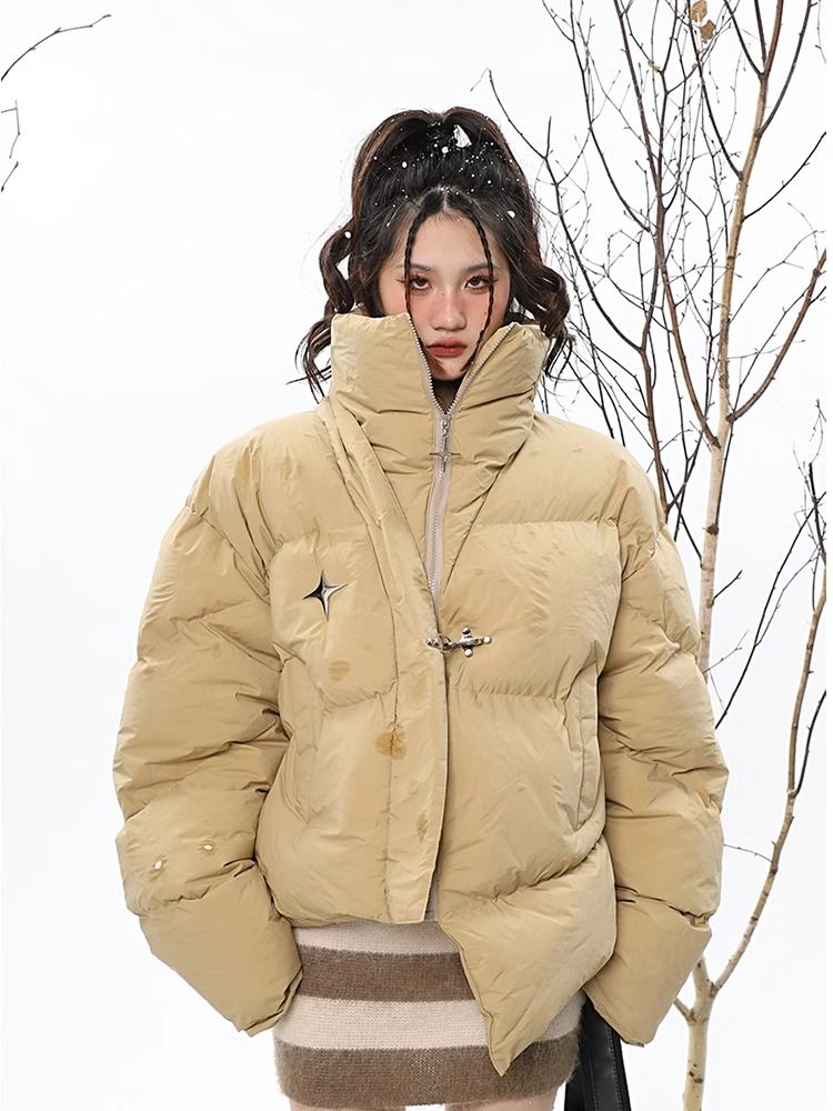 棉服女外套2023新款冬季短款設計感高級星星扣子防反加厚簡約上衣