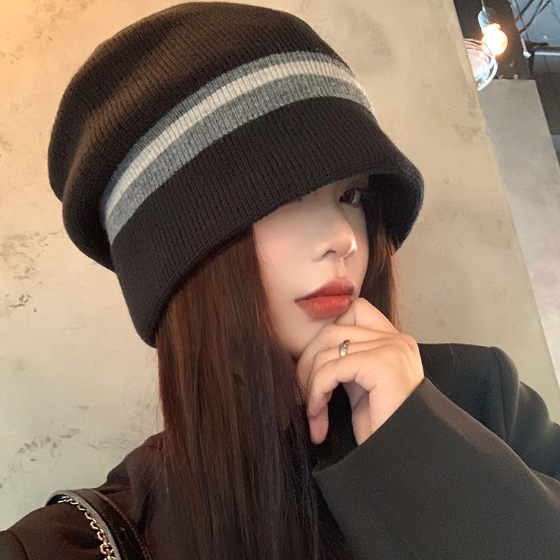 堆堆帽子女韓版大頭圍寬鬆護耳顯臉小針織秋冬韓版毛線日系冷帽男
