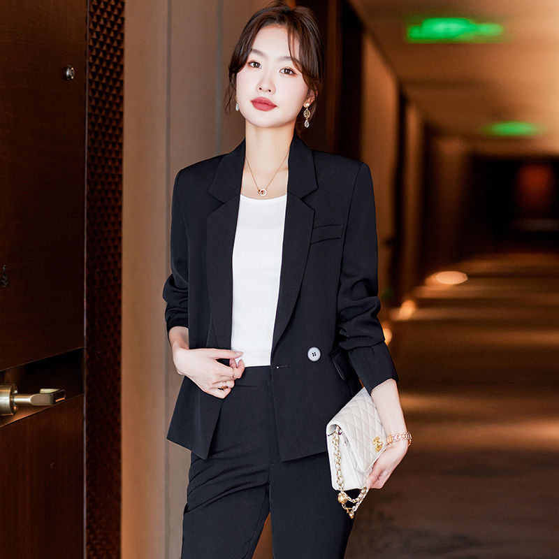 White blazer women's high-end autumn and winter short business attire suit wide-leg pants suit two-piece set