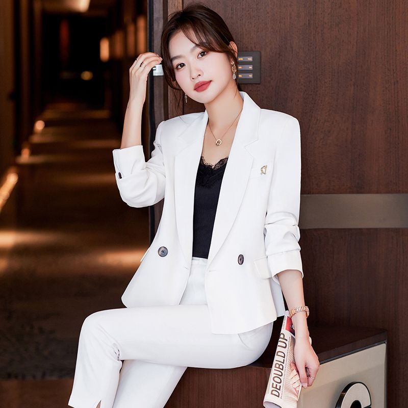 White blazer women's high-end autumn and winter short business attire suit wide-leg pants suit two-piece set