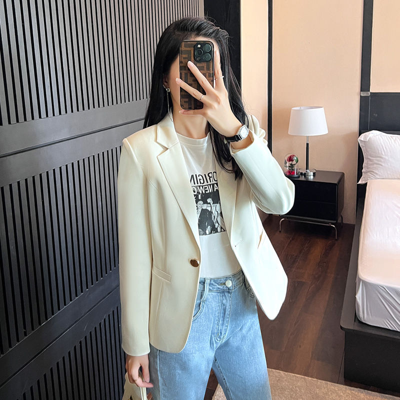 Apricot casual small suit jacket for women 2023 autumn and winter new Korean style commuting temperament slim and small suit