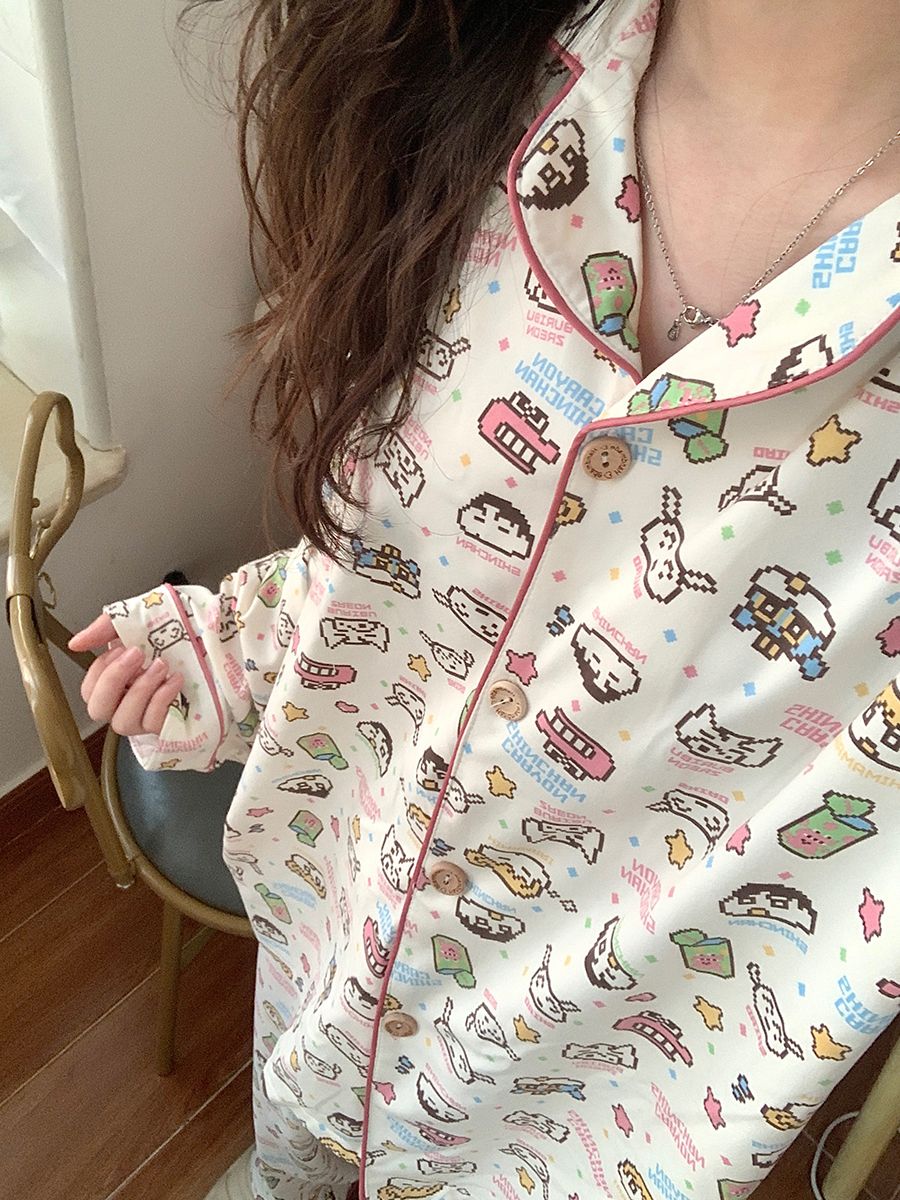 蠟筆小新睡衣女春秋季新款網紅風長袖長褲學生卡通可愛家居服套裝