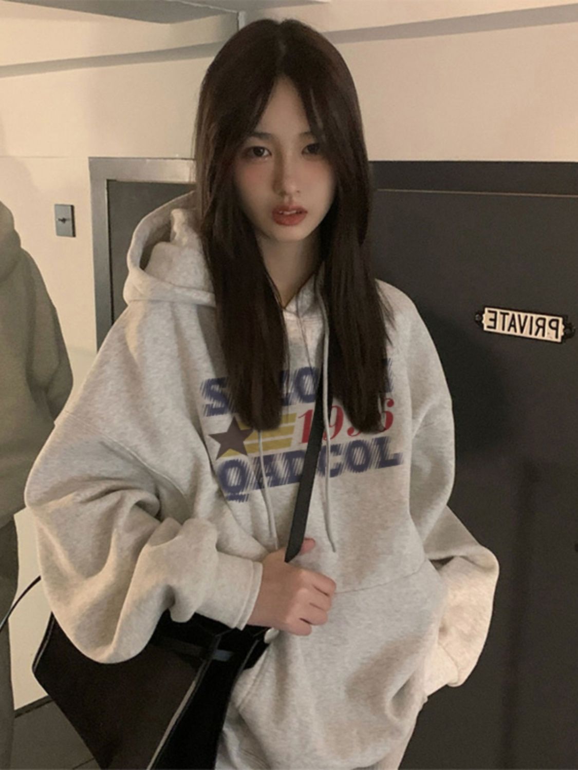 100%紡棉美式高街百搭灰色連帽衛衣外套寬鬆小眾BF慵懶風ins上衣