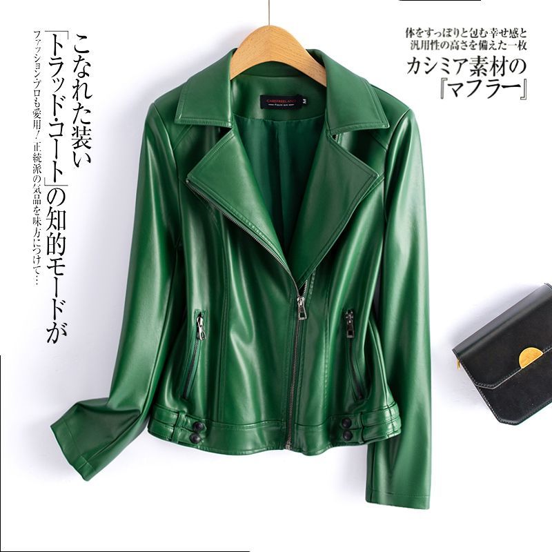 Leather coat women's  new autumn style lapel large size short Korean style slimming and versatile foreign fashionable jacket