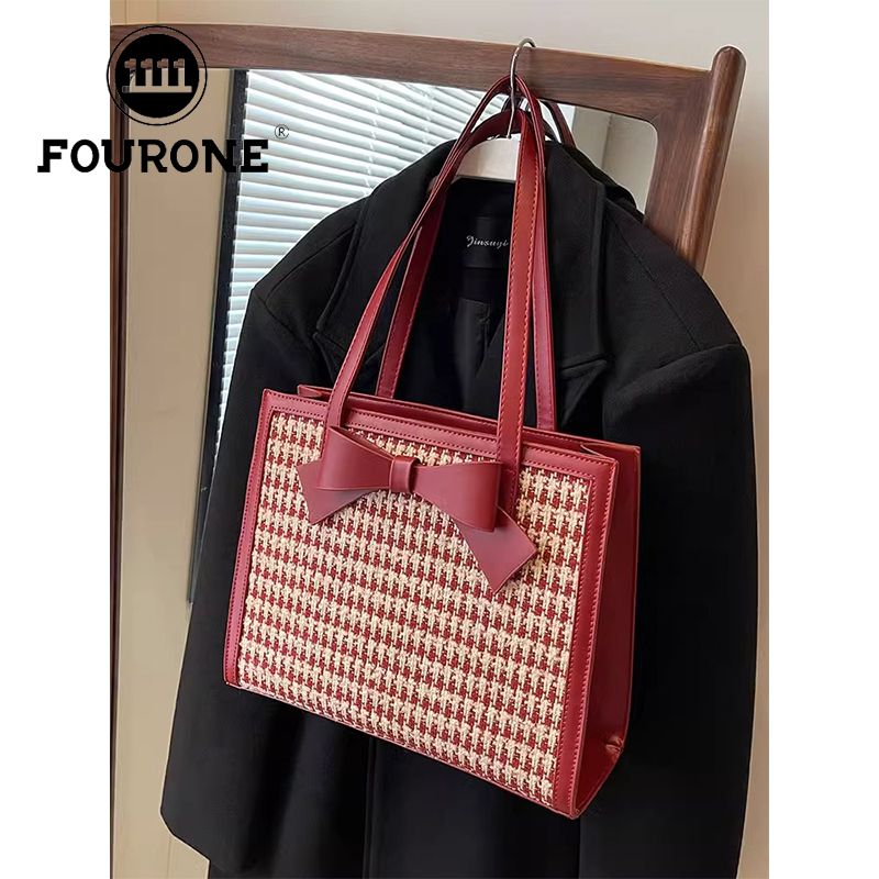 Red wedding bag for women houndstooth bride wedding bag high-end texture large capacity shoulder tote bag
