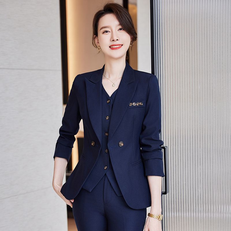 Navy blue blazer women's autumn and winter high-end commuting manager formal work clothes temperament sales professional suit