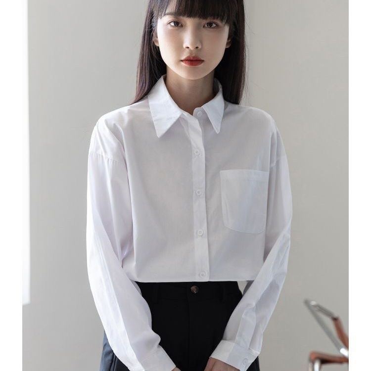 格瑞吉奧春秋上衣女長袖白色襯衫女設計感小眾夏季寬鬆內搭襯衣潮