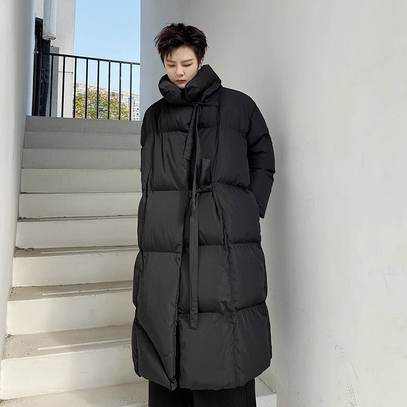 冬季中長款羽絨服過膝潮流高級暗黑系寬鬆oversize外套大衣情侶裝