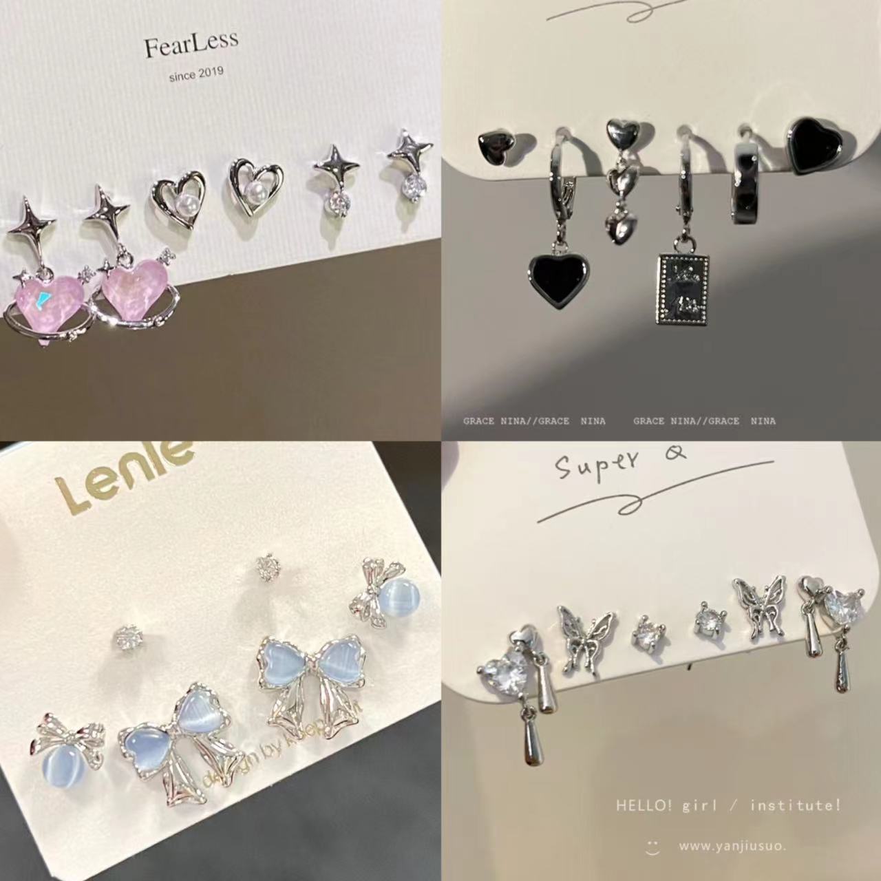 酷girl~ 冷淡風愛心耳釘女六件套裝耳環2023年新款潮氣質耳扣耳飾
