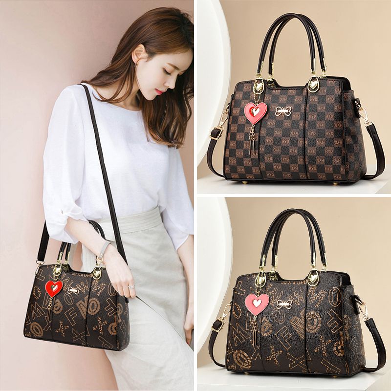 Genuine leather texture bag for women 2023 new fashion large capacity middle-aged mother bag handbag printed shoulder bag