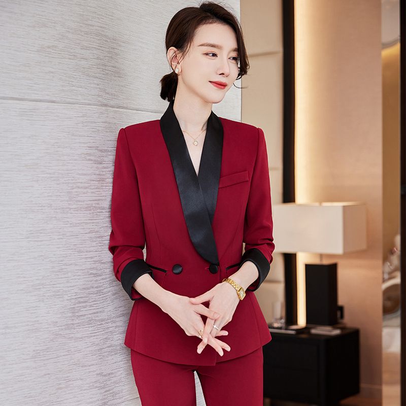 Orange suit suit for women, high-end autumn formal wear, goddess style professional work clothes, contrasting suit jacket