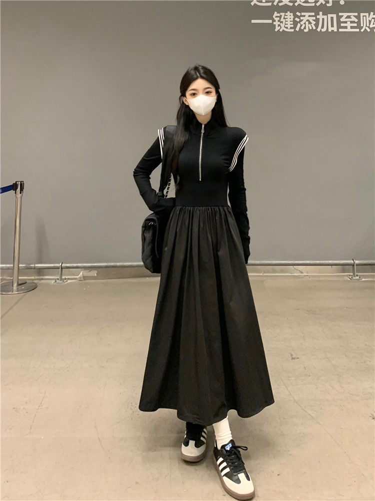 大碼女裝秋冬新款微胖顯瘦赫本風復古小黑裙高級感氣質法式連衣裙