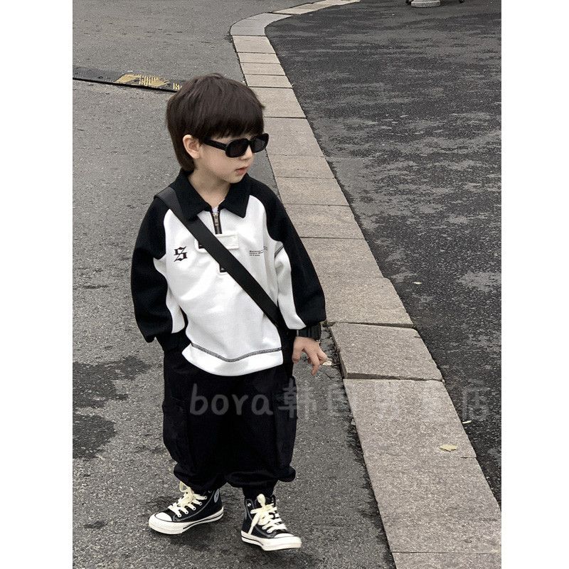 Boys Suit Spring and Autumn New 2023 Children's POLO Shirt Long Sleeve Korean Style Contrast Color Sweatshirt Boys Sports Pants