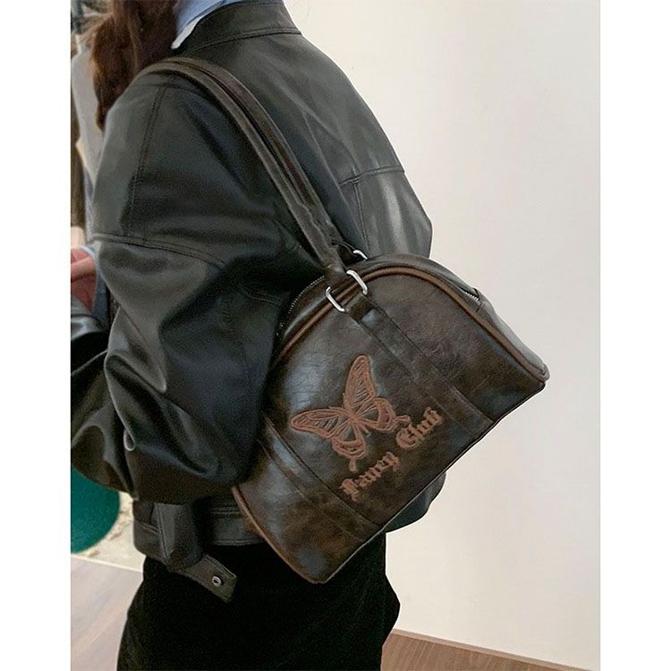 刺繡蝴蝶美拉德復古手提包包女2023新款潮韓國腋下包百搭大容量包