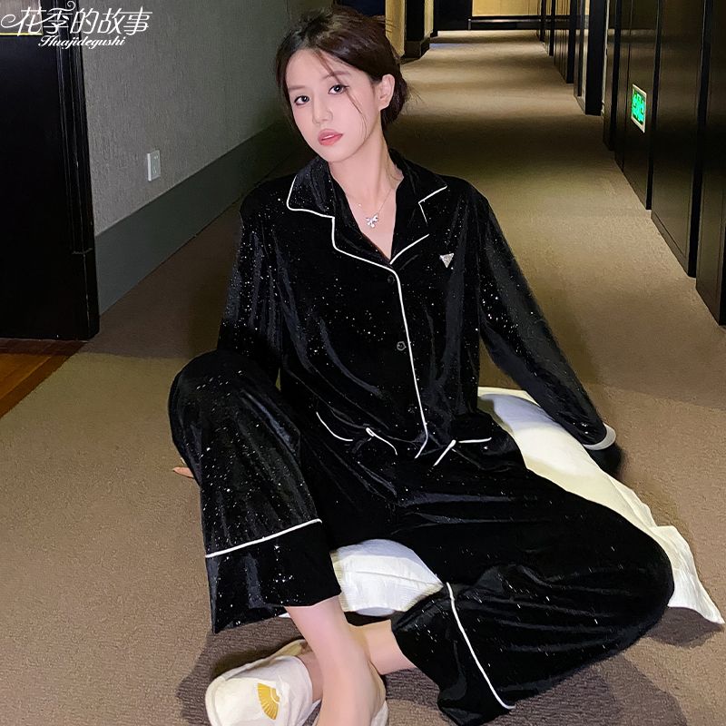 Story of the Flower Season Women's Pajamas Gold Velvet Autumn and Winter Long Sleeve Suit Plus Velvet High-Quality Starry Gypsophila Home Clothes