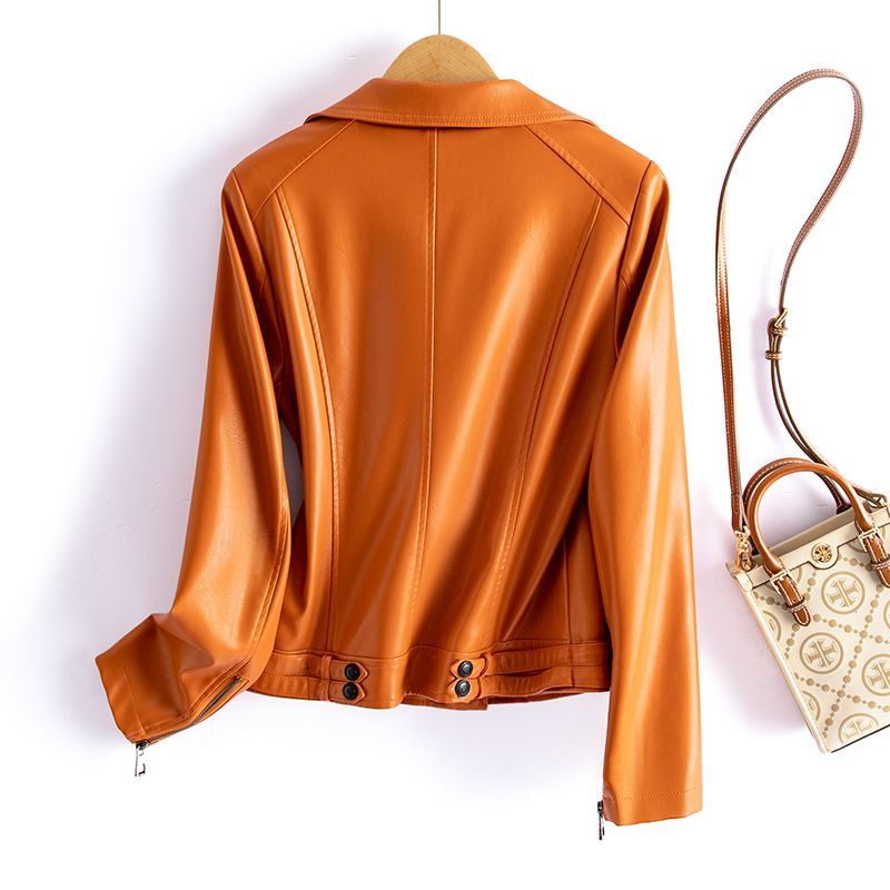 Leather coat women's  new autumn style lapel large size short Korean style slimming and versatile foreign fashionable jacket