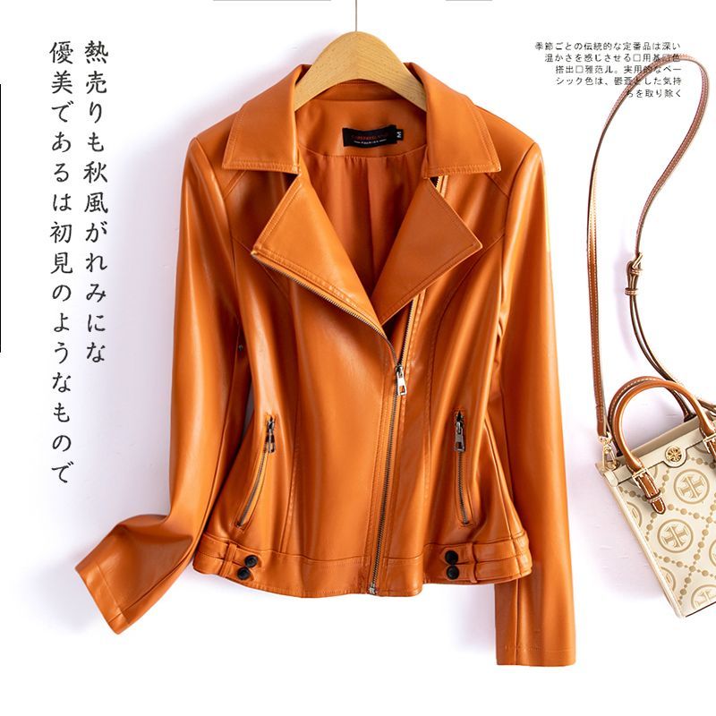 Leather coat women's  new autumn style lapel large size short Korean style slimming and versatile foreign fashionable jacket