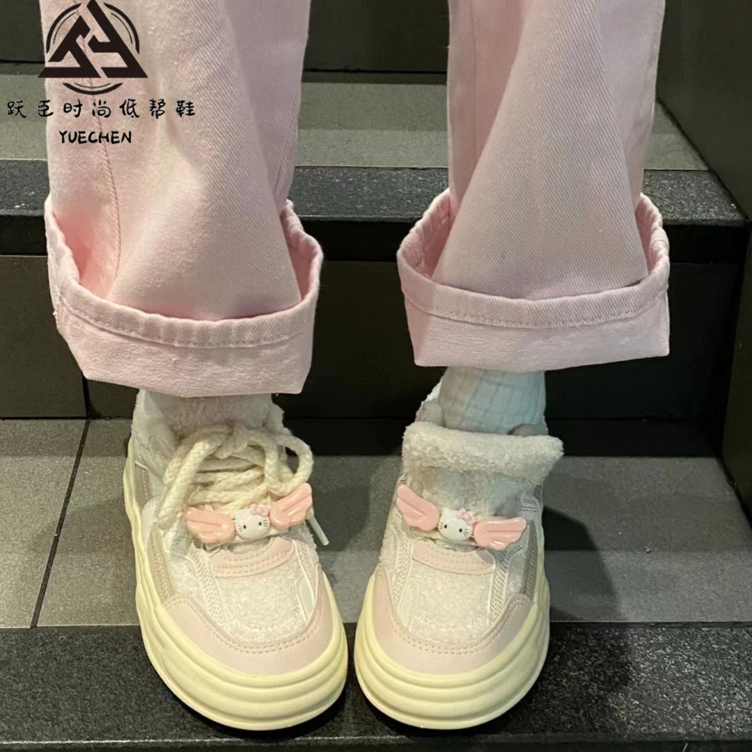 奶fufu加絨保暖棉鞋子女2023冬新款軟綿綿可愛學生板鞋二棉小白鞋
