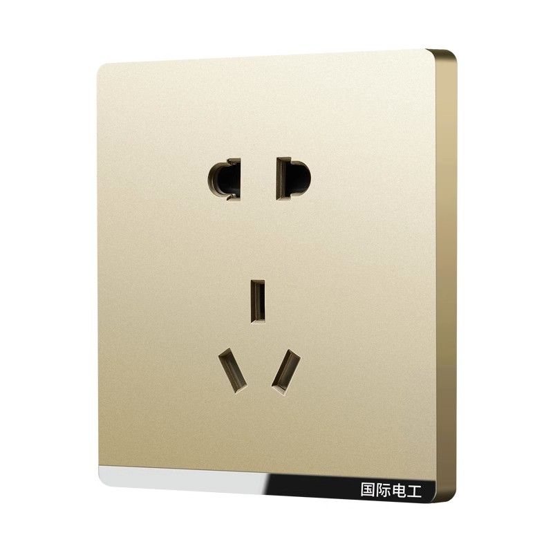 国际电工86型金色开关插座面板16a家用一开五孔带USB多孔双控暗装