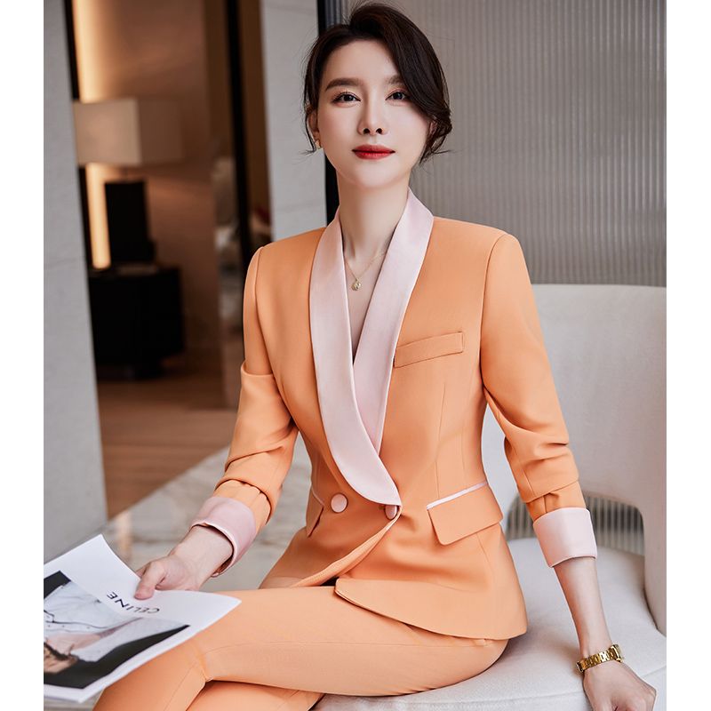 Orange suit suit for women, high-end autumn formal wear, goddess style professional work clothes, contrasting suit jacket