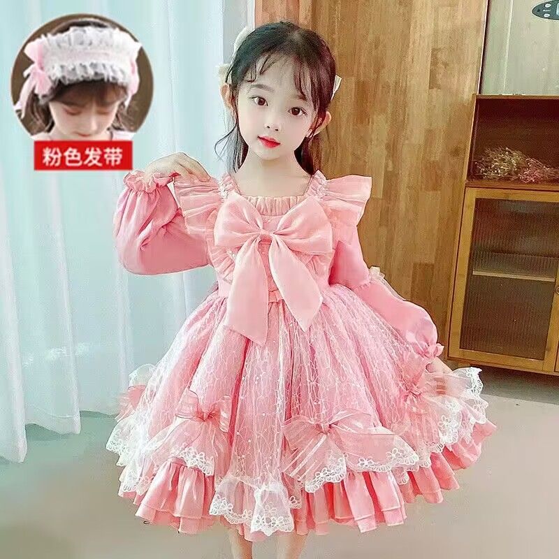 Girls Summer and Autumn Lolita Children's Love Lace Style Puff Skirt Barbie Princess Style Little Loli Princess Skirt