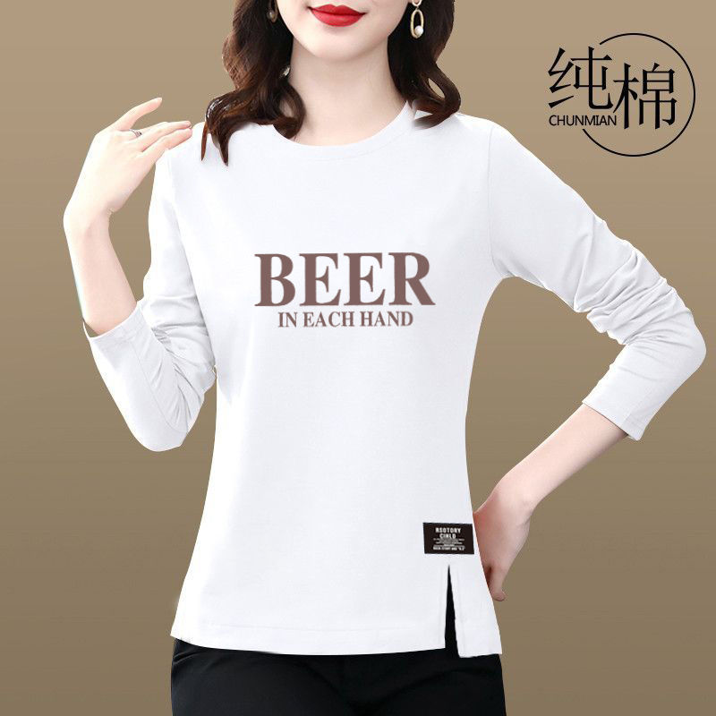100%純棉開叉長袖t恤女2023春秋新款遮肚寬鬆顯瘦不規則韓版上衣