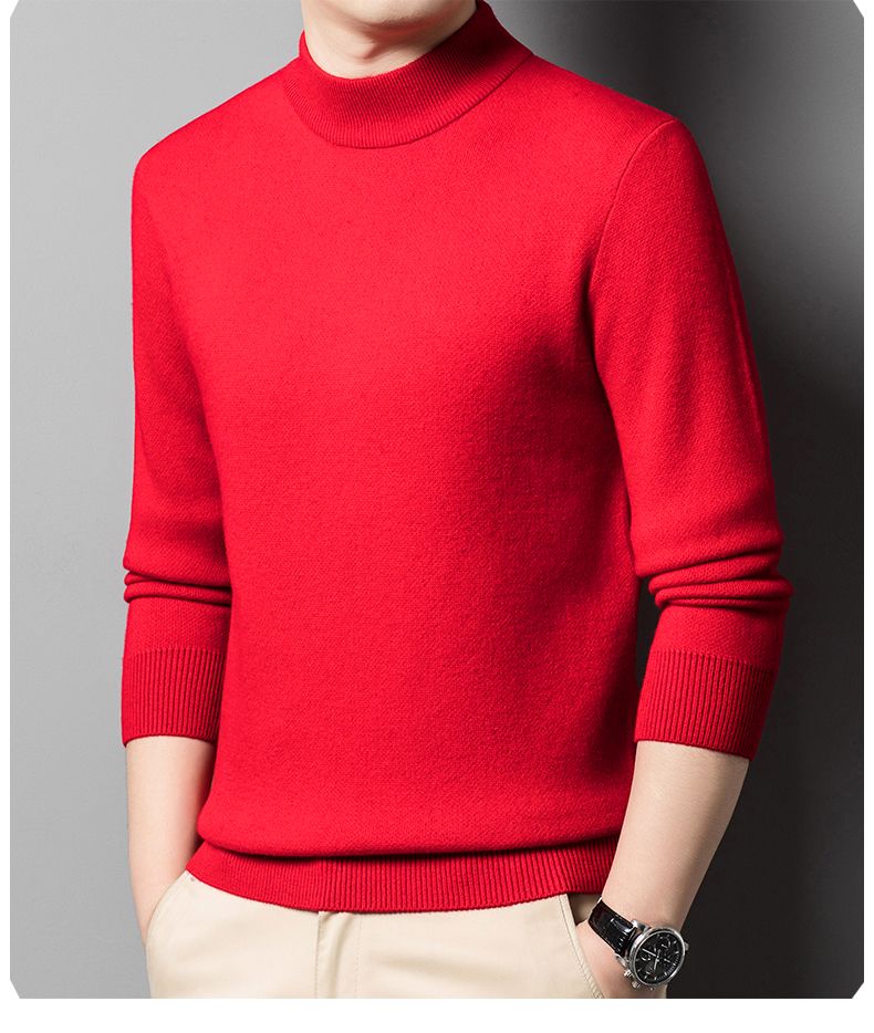 Cashmere 100% Middle aged Men's Solid Color Half High Collar Black Underlay Sweater Men's Thickened Sweater Pullover_voghion.com