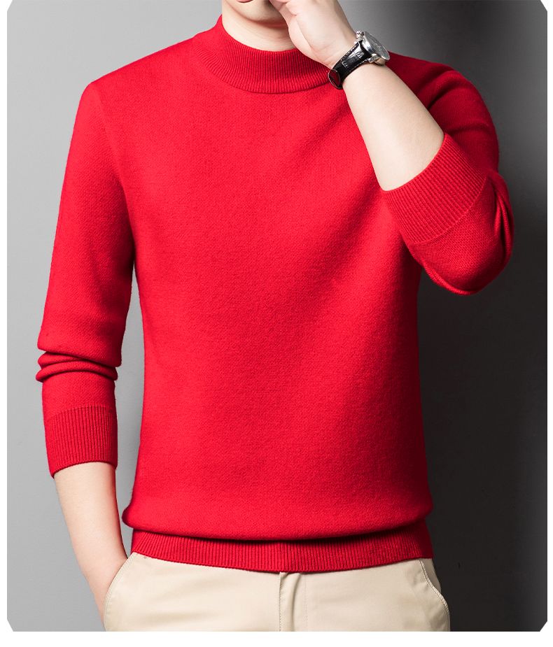 Cashmere 100% Middle aged Men's Solid Color Half High Collar Black Underlay Sweater Men's Thickened Sweater Pullover_voghion.com