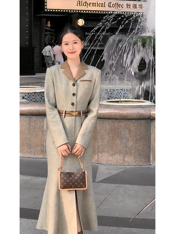 高級感連衣裙女2023秋季新款名媛風收腰休閒包臀魚尾開叉長款裙子