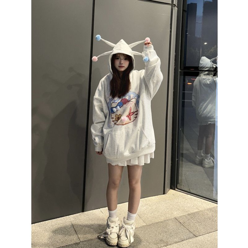 國潮牌美式復古慵懶chic連帽衛衣女oversize春秋2023新款寬鬆外套