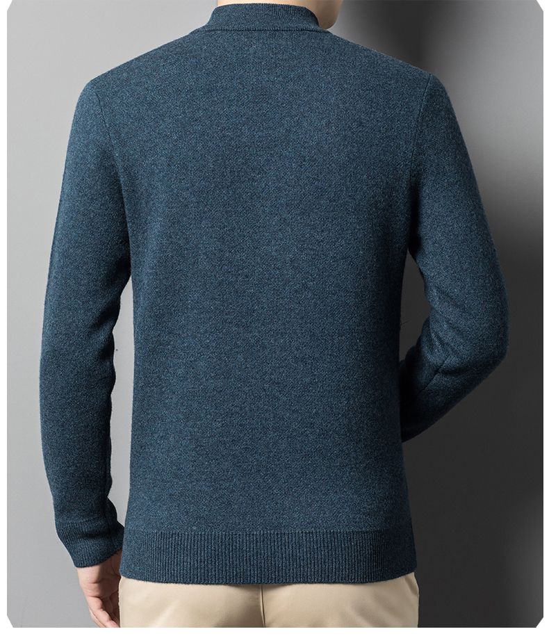 Cashmere 100% Middle aged Men's Solid Color Half High Collar Black Underlay Sweater Men's Thickened Sweater Pullover_voghion.com